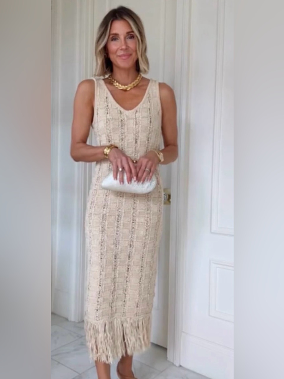 J Crew Fringe Sweater Sleeveless Cream Knit Midi Dress